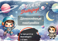 Astronautskattejagt for børn på 4–9 år og grupper med 3–12 børn med originalens rummotiver.