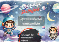 Astronautskattejakt for barn på 4–9 år og grupper med 3–12 barn, med de opprinnelige rommotivene.