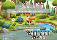 Forside til Skattejagt i skoven – Det stjålne madforråd, for børn på 4–9 år og grupper på 3–15 børn.