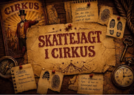 Cirkusplakat og spor med fingeraftryk, skospor og et lommeur.