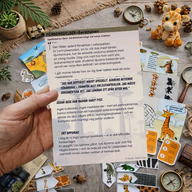 En hand håller den svenska berättelsen och uppdraget för safariäventyret